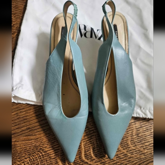 Zara Shoes - Zara Women's Light Blue Leather Slingback Flats